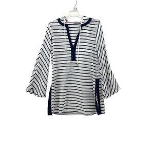 Beach Break Mesh striped Swimsuit Coverup Size Small navy & white